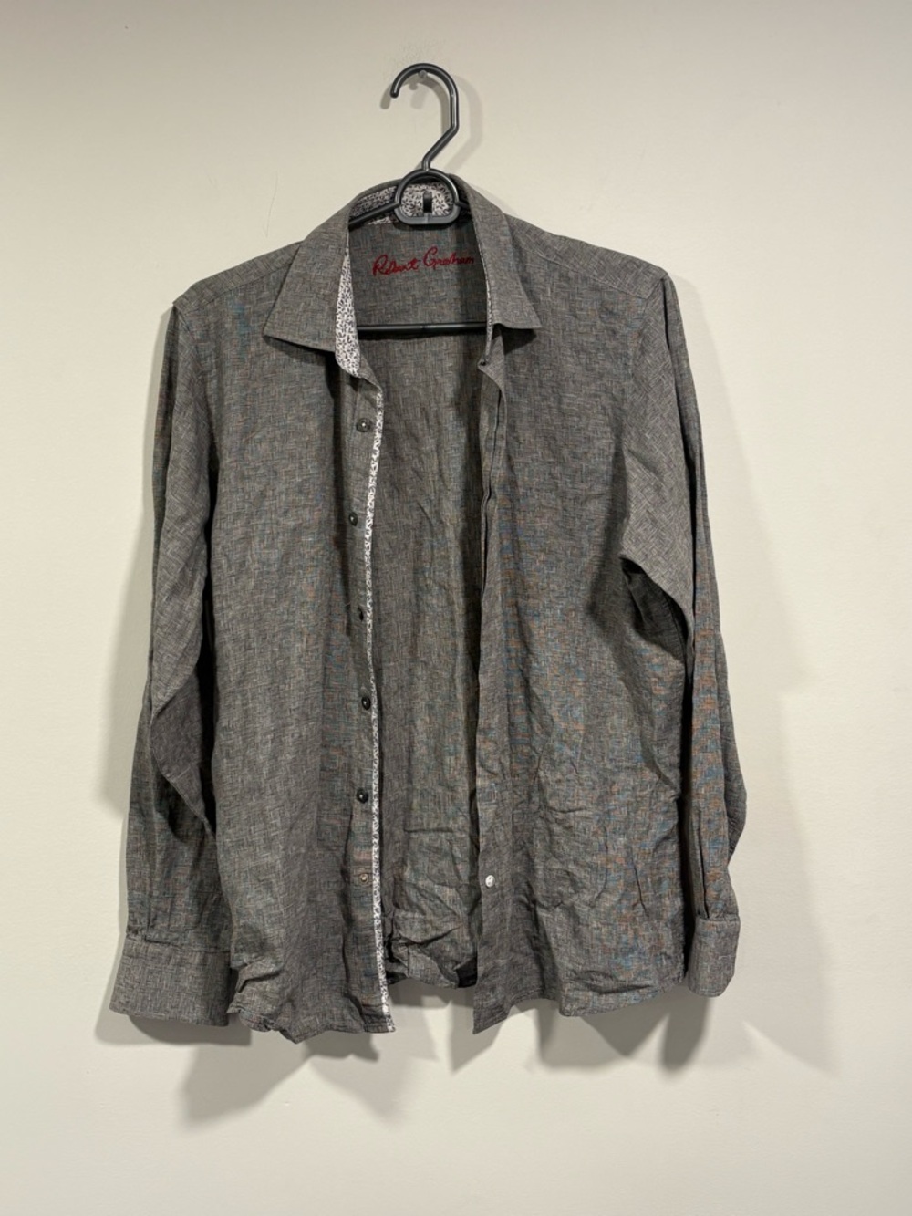 Robert Graham Gray Patterned Button-Down Shirt with Floral Trim